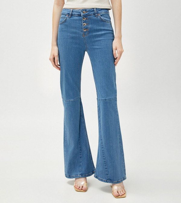 كوتون  جينز فلير - أزرق Wide Leg Jeans