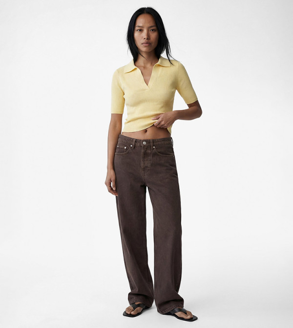 كوتون  سترات - أصفر Round Neck Sweaters