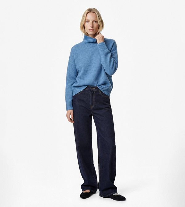 كوتون سترات و كارديغانات - أزرق Turtle neck Sweaters