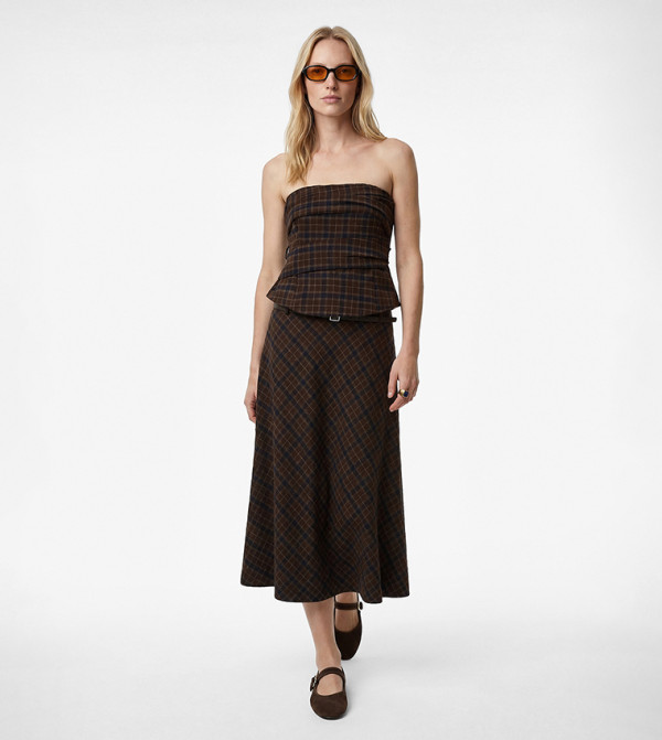 كوتون  checkered-plaid-w - بني  Cropped Tops