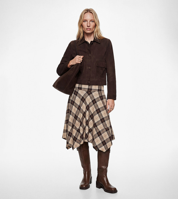 كوتون  checkered-plaid-w - متعدد Midi Skirts