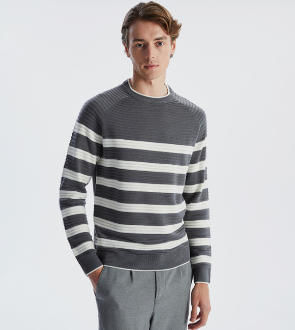 LC Waikiki  Sweaters & Cardigans - Grey Round Neck Sweaters