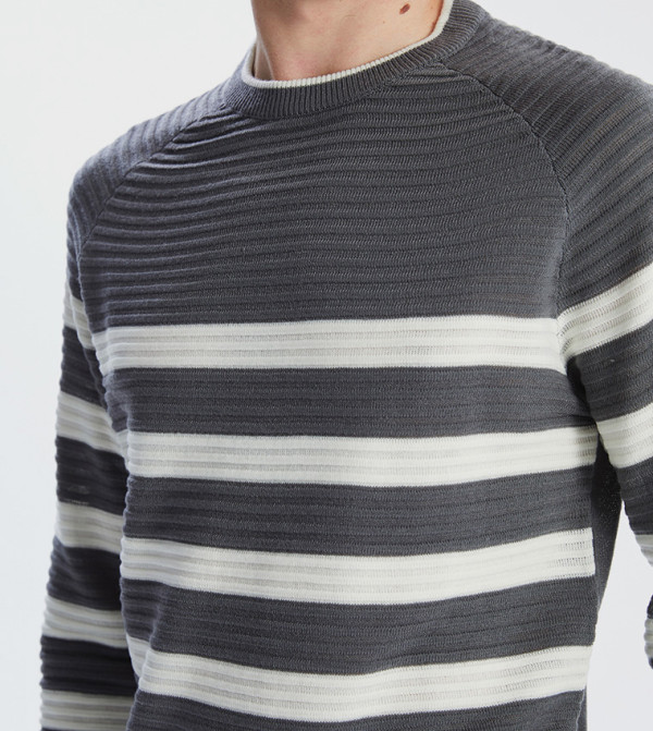 LC Waikiki  Sweaters & Cardigans - Grey Round Neck Sweaters
