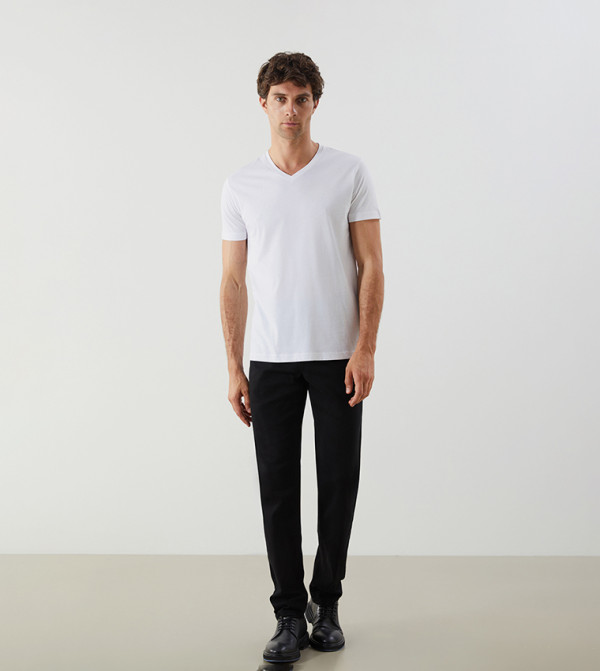 LC Waikiki V-Neck T-Shirts - White V-Neck T-Shirts