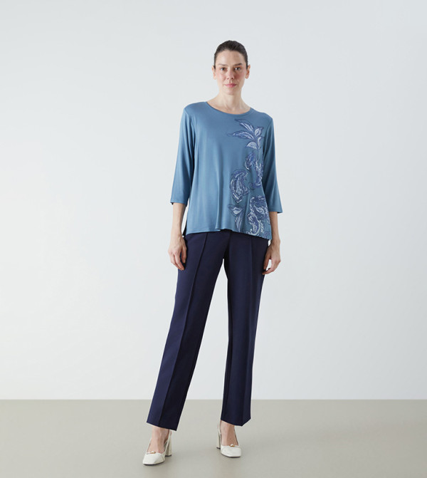 LC Waikiki  T-Shirts - Blue Long Sleeve T-Shirts