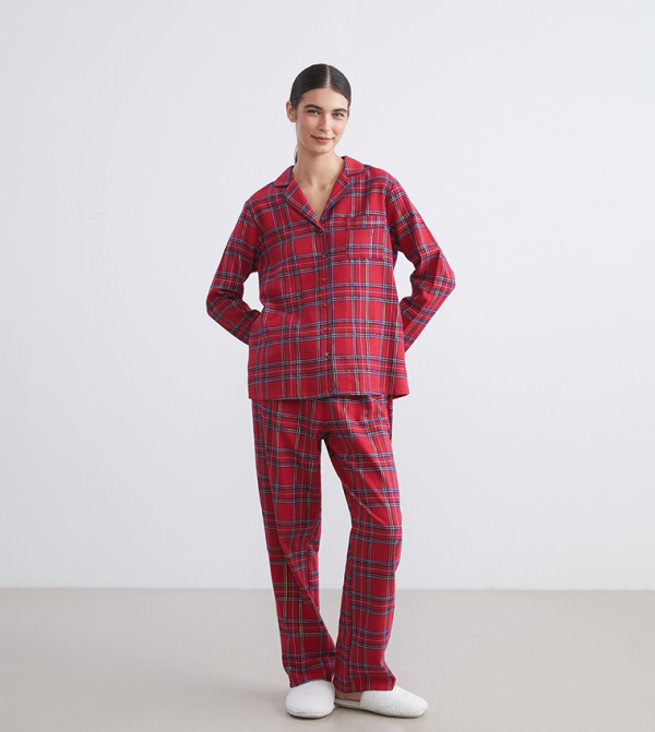 اٍل سي واي كيكي  checkered-plaid-w - أحمر Pyjama Set