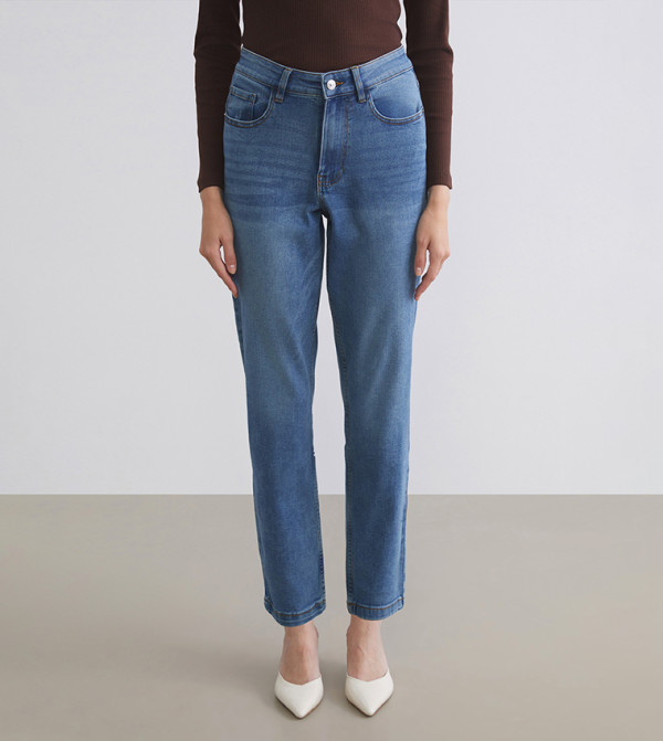 اٍل سي واي كيكي  جينز استايل موم - نيلي  Mom Jeans