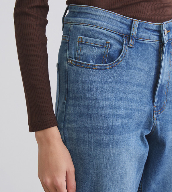اٍل سي واي كيكي  جينز استايل موم - نيلي  Mom Jeans