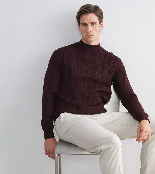 LC Waikiki  Turtle Neck Sweaters - Burgundy Turtle neck Sweaters
