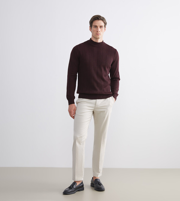 LC Waikiki  Turtle Neck Sweaters - Burgundy Turtle neck Sweaters