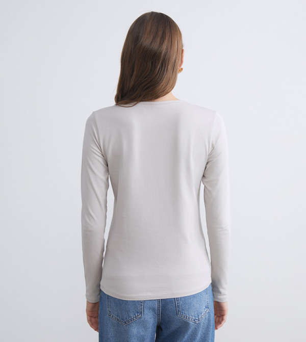 LC Waikiki  T-Shirts - Grey Long Sleeve T-Shirts