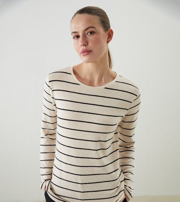 LC Waikiki  T-Shirts - Beige Long Sleeve T-Shirts