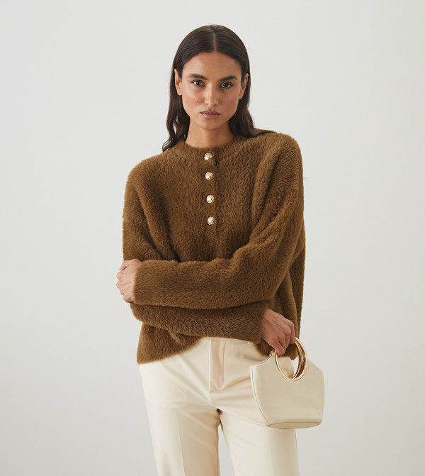 LC Waikiki  Clothing - Khaki Round Neck Sweaters