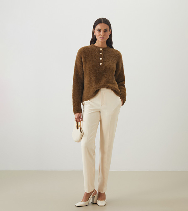 LC Waikiki  Clothing - Khaki Round Neck Sweaters