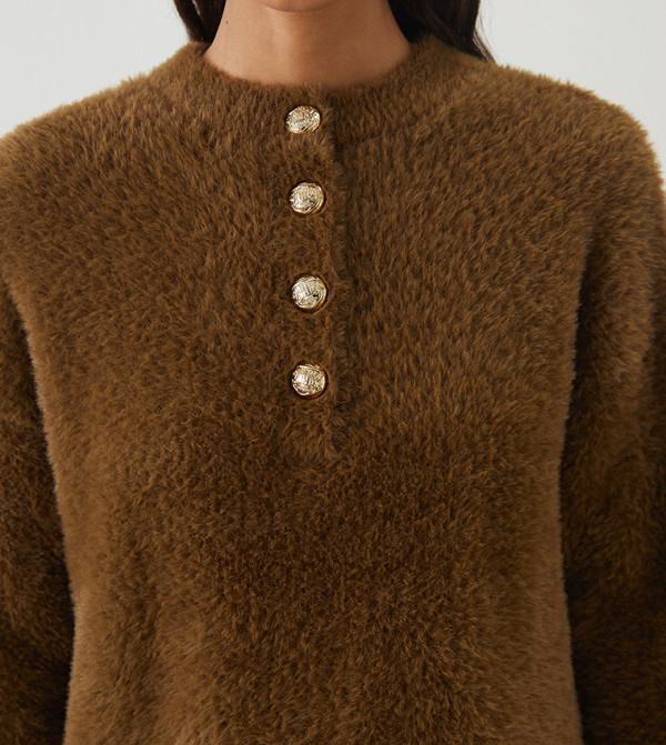 LC Waikiki  Clothing - Khaki Round Neck Sweaters