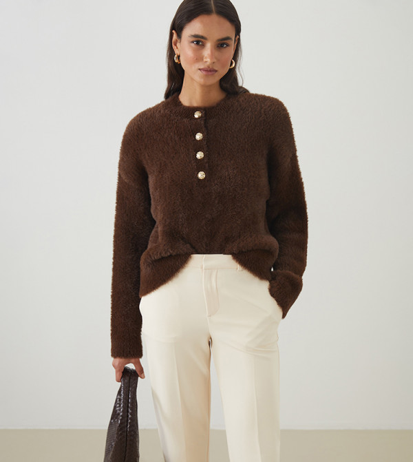اٍل سي واي كيكي  سترات - بني  Round Neck Sweaters