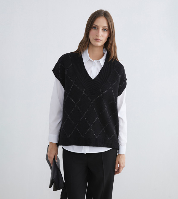 اٍل سي واي كيكي  سترات - أسود V-neck Sweaters