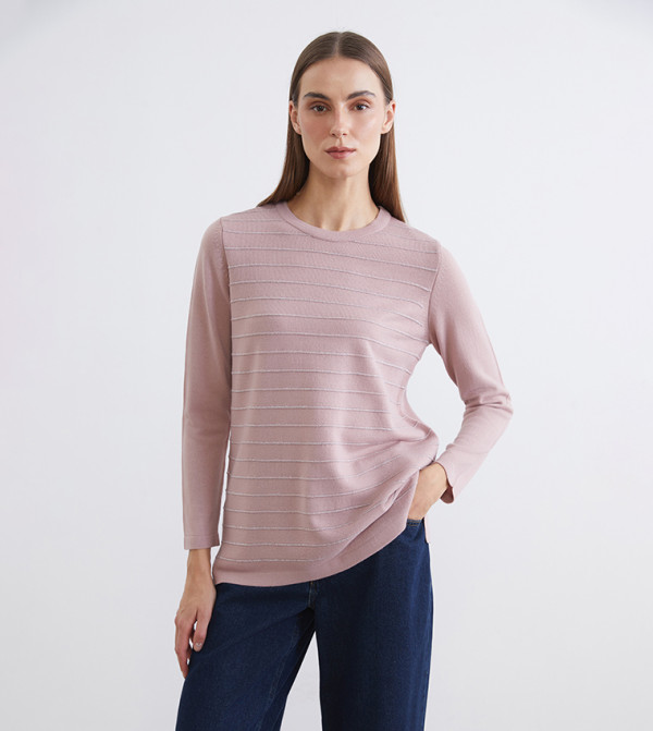 اٍل سي واي كيكي  سترات و كارديغانات - وردي Round Neck Sweaters