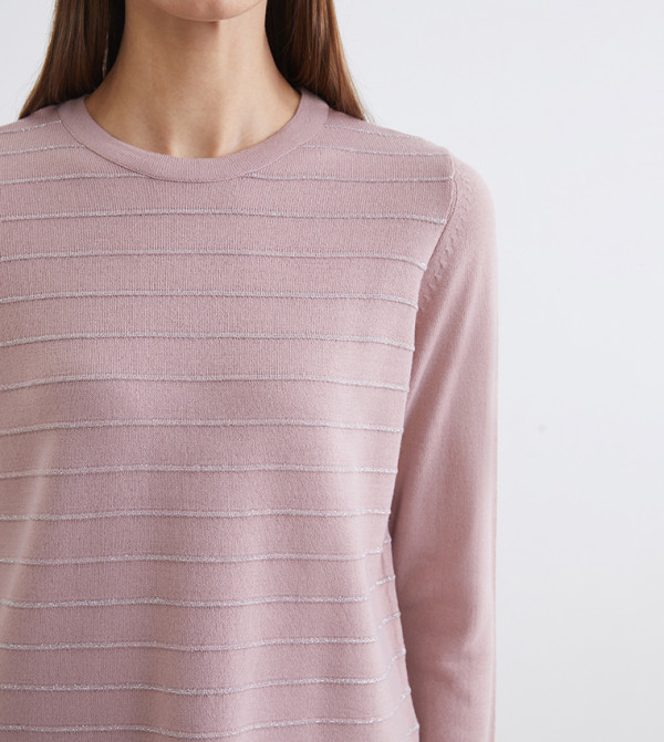 اٍل سي واي كيكي  سترات و كارديغانات - وردي Round Neck Sweaters
