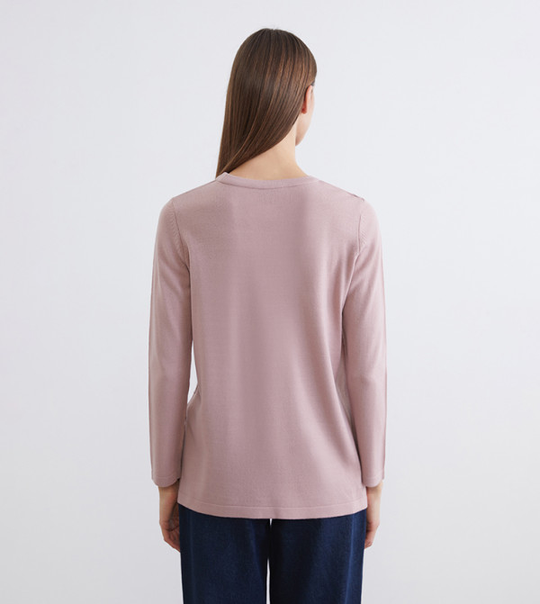 اٍل سي واي كيكي  سترات و كارديغانات - وردي Round Neck Sweaters