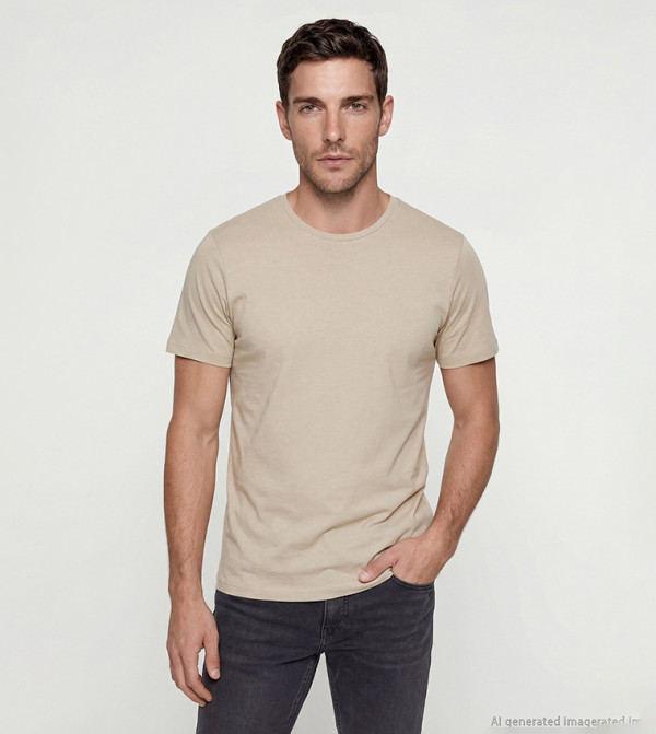 LC Waikiki  T-Shirts - Beige Round Neck T-Shirts