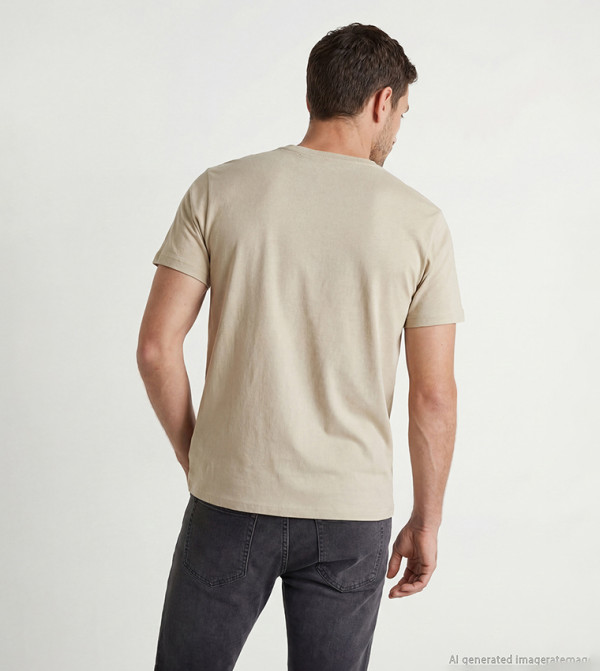 LC Waikiki  T-Shirts - Beige Round Neck T-Shirts