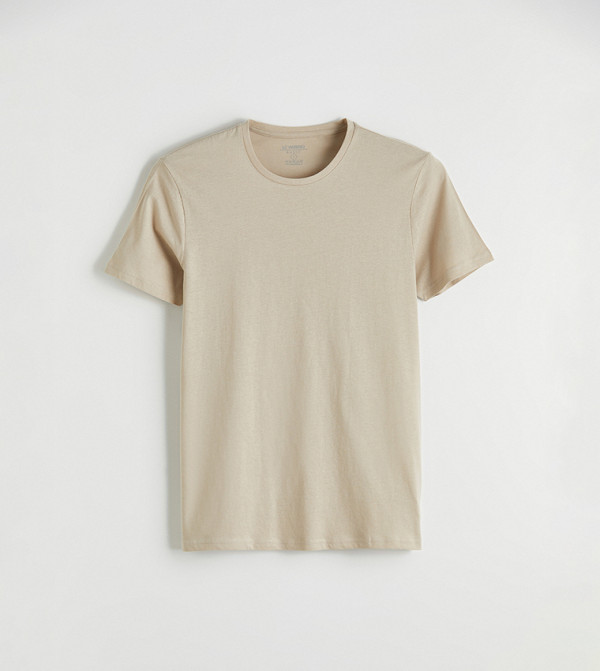 LC Waikiki  T-Shirts - Beige Round Neck T-Shirts