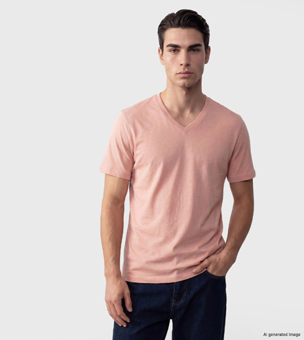 LC Waikiki V-Neck T-Shirts - Peach V-Neck T-Shirts