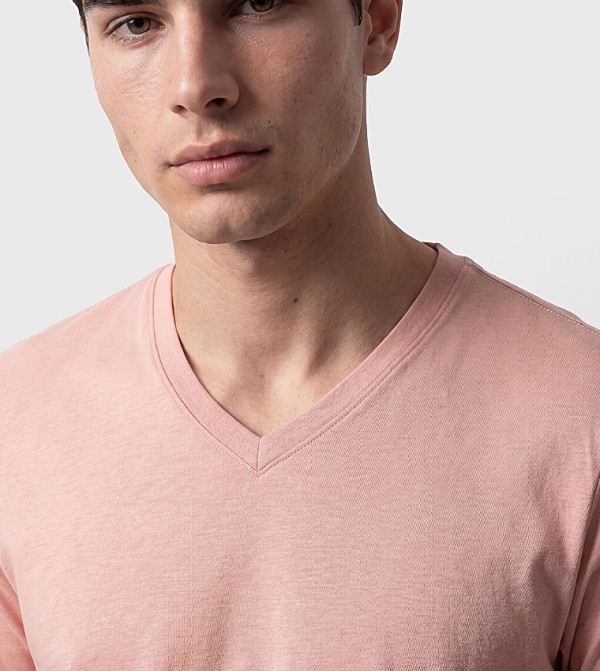 LC Waikiki V-Neck T-Shirts - Peach V-Neck T-Shirts