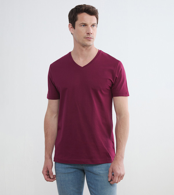 LC Waikiki - Red V-Neck T-Shirts