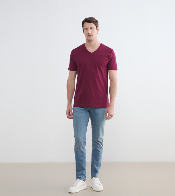 LC Waikiki - Red V-Neck T-Shirts