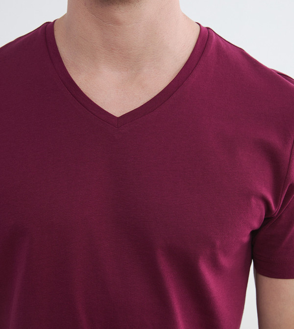 LC Waikiki - Red V-Neck T-Shirts