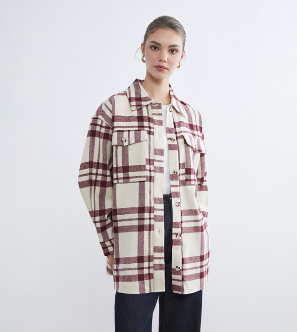 اٍل سي واي كيكي  checkered-plaid-w - أوف وايت جاكيتات كاجوال