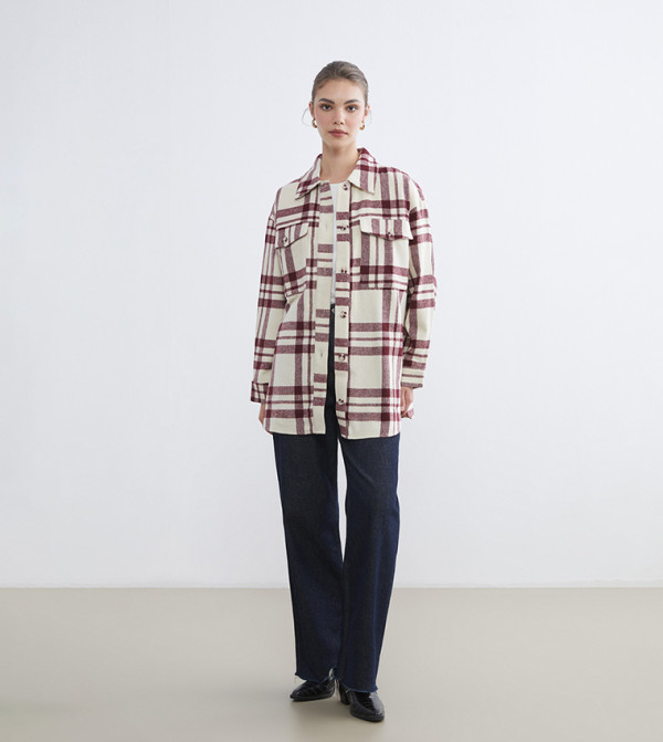 اٍل سي واي كيكي  checkered-plaid-w - أوف وايت جاكيتات كاجوال