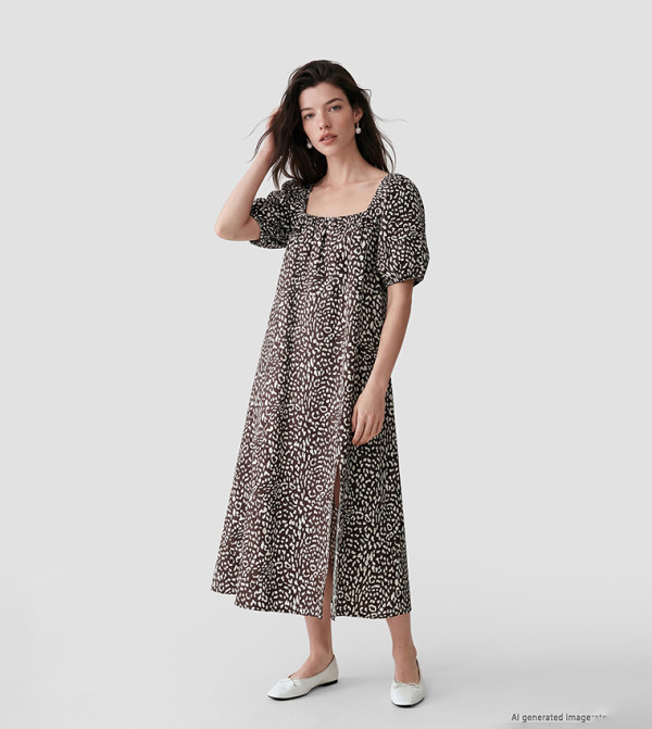 اٍل سي واي كيكي  statement-sleeve-babydoll - متعدد Midi Dresses