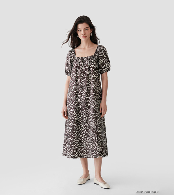 اٍل سي واي كيكي  statement-sleeve-babydoll - متعدد Midi Dresses