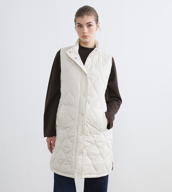 LC Waikiki Puffer & Quilted Jackets - Ecru Puffer & Quilted Jackets