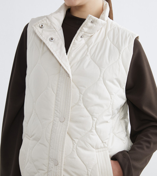 LC Waikiki Puffer & Quilted Jackets - Ecru Puffer & Quilted Jackets