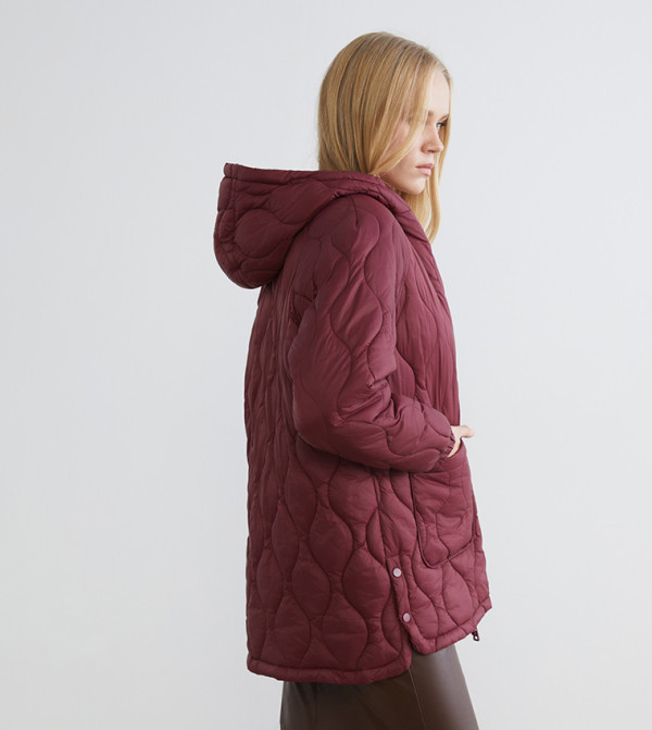 LC Waikiki Puffer & Quilted Jackets - Maroon Puffer & Quilted Jackets
