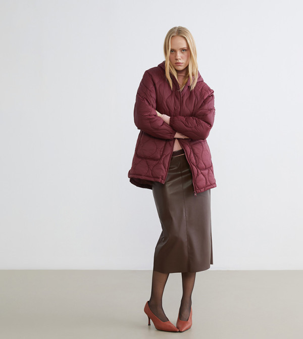 LC Waikiki Puffer & Quilted Jackets - Maroon Puffer & Quilted Jackets