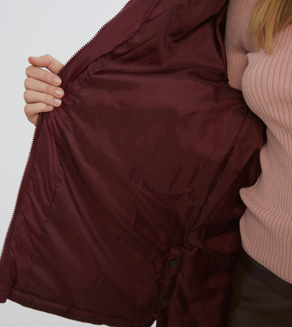 LC Waikiki Puffer & Quilted Jackets - Maroon Puffer & Quilted Jackets