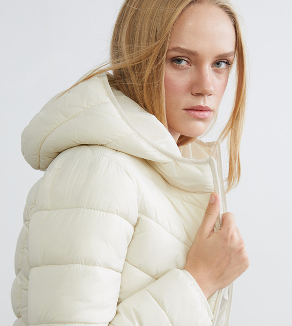 LC Waikiki Puffer & Quilted Jackets - Ecru Puffer & Quilted Jackets