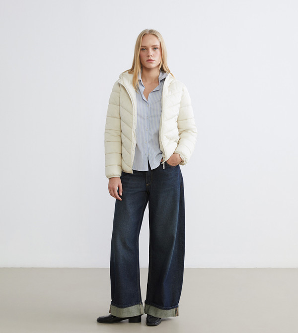 LC Waikiki Puffer & Quilted Jackets - Ecru Puffer & Quilted Jackets