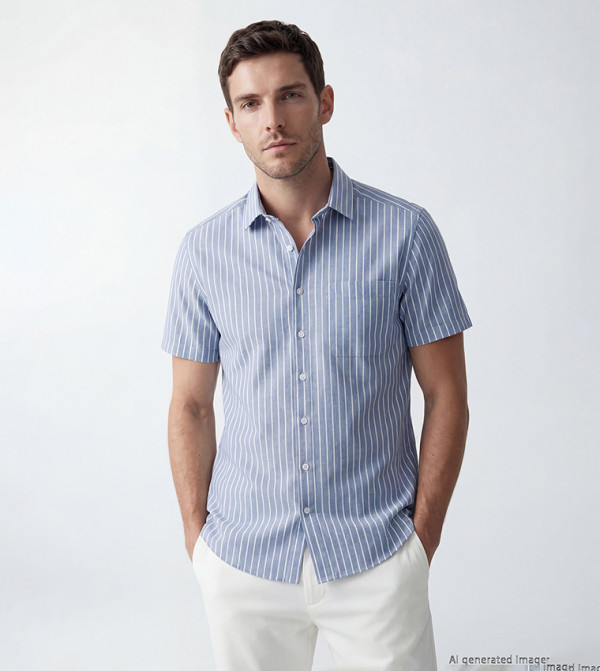 LC Waikiki striped-society-m - Blue Short Sleeves
