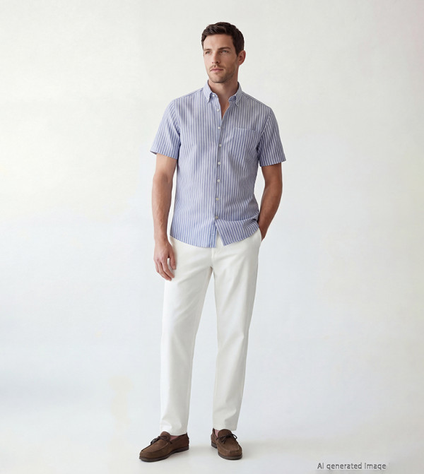 LC Waikiki striped-society-m - Blue Short Sleeves
