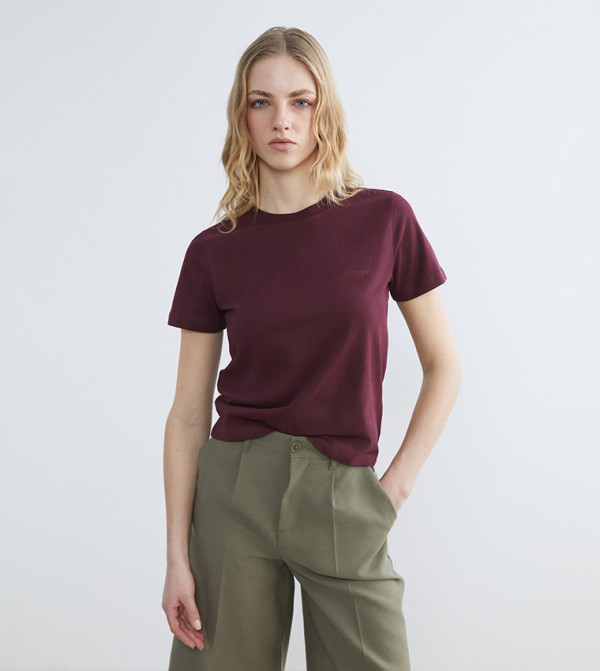 LC Waikiki  T-Shirts - Burgundy Short Sleeve T-Shirts