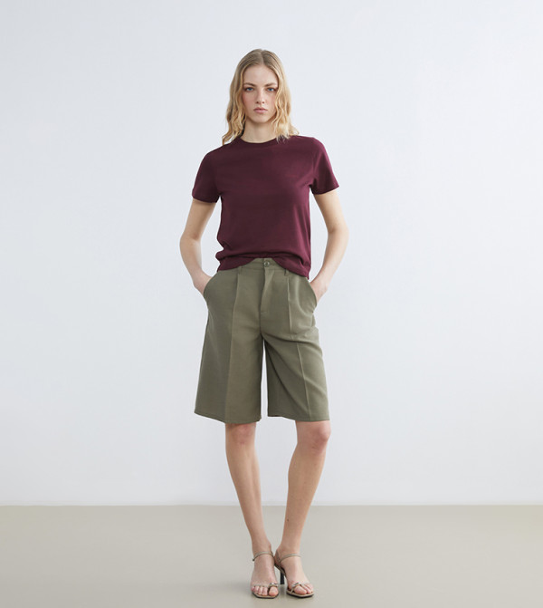 LC Waikiki  T-Shirts - Burgundy Short Sleeve T-Shirts