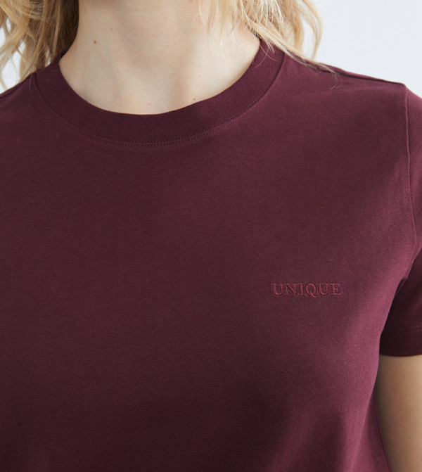 LC Waikiki  T-Shirts - Burgundy Short Sleeve T-Shirts