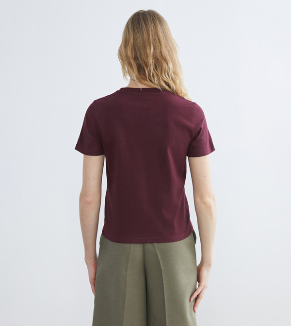 LC Waikiki  T-Shirts - Burgundy Short Sleeve T-Shirts