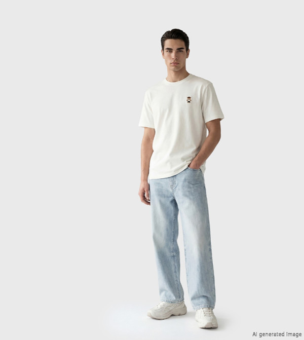 اٍل سي واي كيكي اٍل سي واي كيكي - كريمي  Round Neck T-Shirts